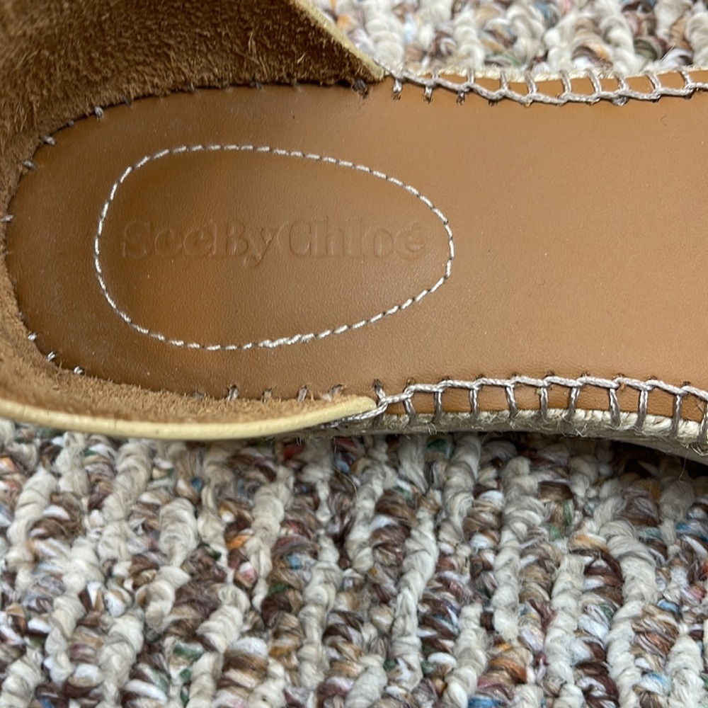 See By Chloe Navy Denim and Tan Espadrille Ankle-Strap Flats - Picture 8 of 11